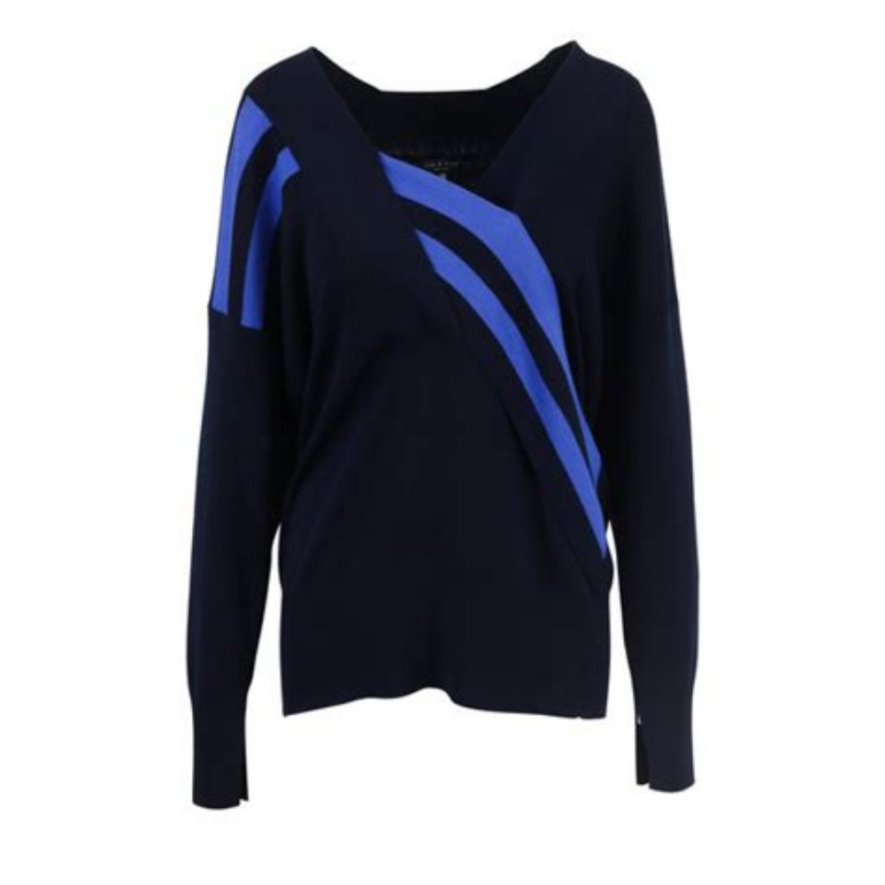 Rag & Bone Navy Grace wrap effect merino sweater